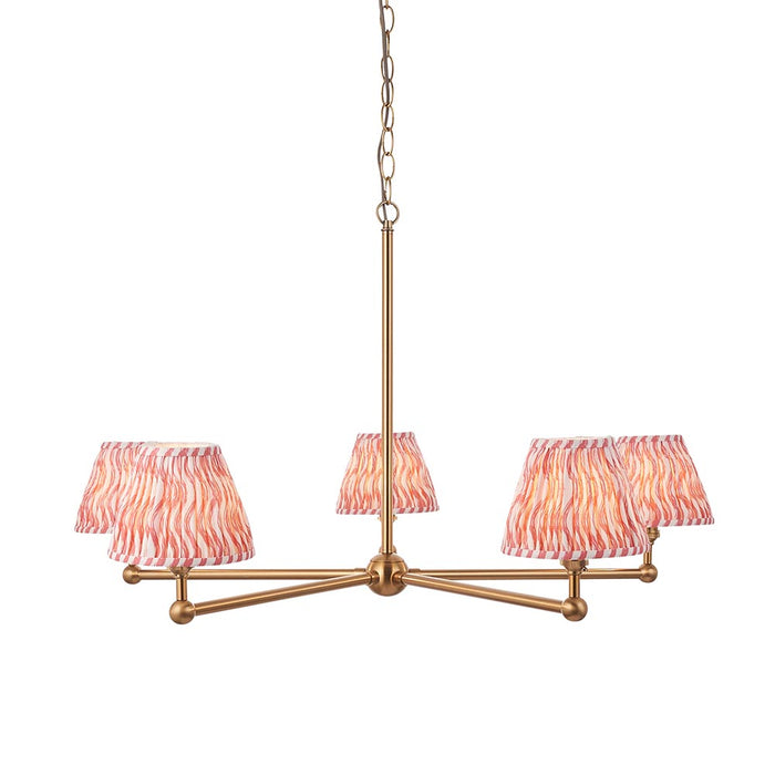 Santiago And Ripple 5 Lights 16cm Coral Pink Shade Ceiling Pendant Light In Brushed Aged Brass