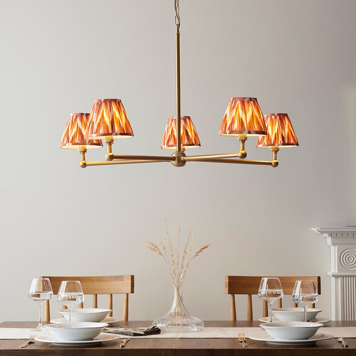 Santiago And Zigzag 5 Lights 16cm Apricot Orange Shade Ceiling Pendant Light In Brushed Aged Brass