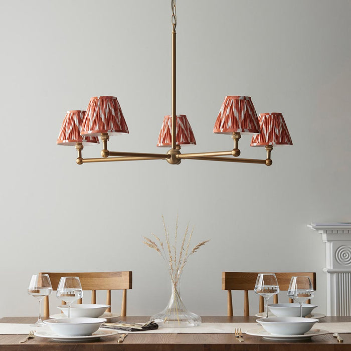 Santiago And Zigzag 5 Lights 16cm Apricot Orange Shade Ceiling Pendant Light In Brushed Aged Brass