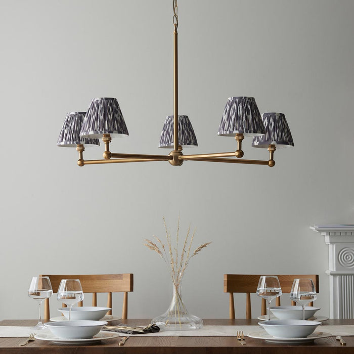 Santiago And Ikat 5 Lights 16cm Pearl Grey Shade Ceiling Pendant Light In Brushed Aged Brass