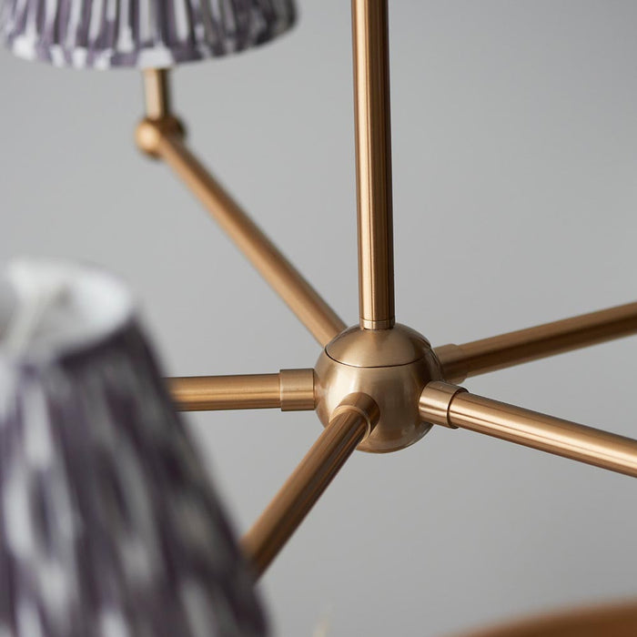 Santiago And Ikat 5 Lights 16cm Pearl Grey Shade Ceiling Pendant Light In Brushed Aged Brass