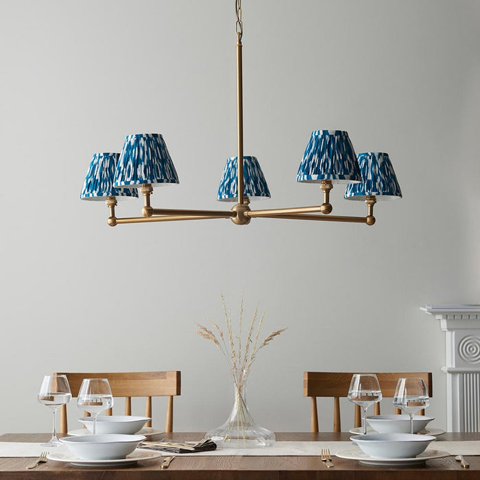 Santiago And Ikat 5 Lights 16cm Marlin Blue Shade Ceiling Pendant Light In Brushed Aged Brass