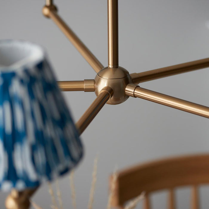 Santiago And Ikat 5 Lights 16cm Marlin Blue Shade Ceiling Pendant Light In Brushed Aged Brass