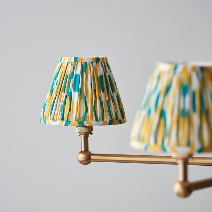 Santiago And Ikat 5 Lights 16cm Yellow And Jade Shade Ceiling Pendant Light In Brushed Aged Brass