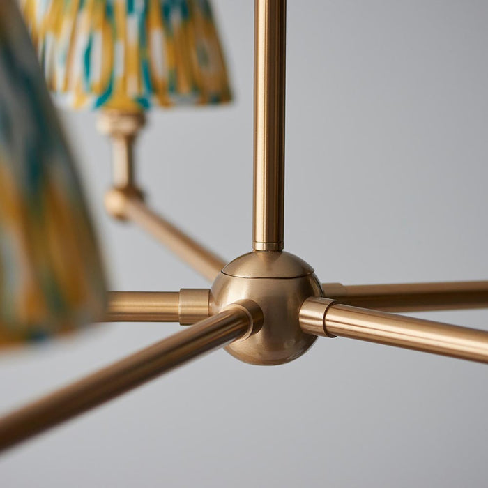 Santiago And Ikat 5 Lights 16cm Yellow And Jade Shade Ceiling Pendant Light In Brushed Aged Brass