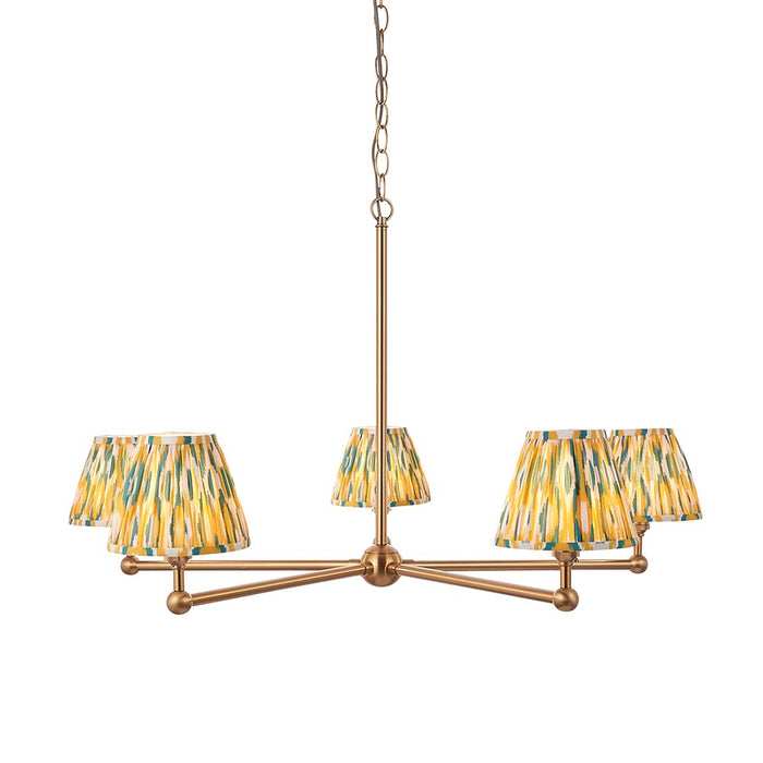 Santiago And Ikat 5 Lights 16cm Yellow And Jade Shade Ceiling Pendant Light In Brushed Aged Brass