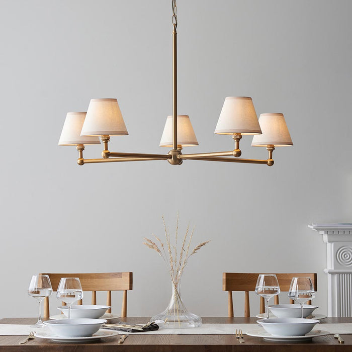 Santiago And Ivy 5 Lights 16cm Vintage White Shade Ceiling Pendant Light In Brushed Aged Brass