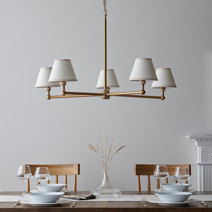Santiago And Ivy 5 Lights 16cm Vintage White Shade Ceiling Pendant Light In Brushed Aged Brass
