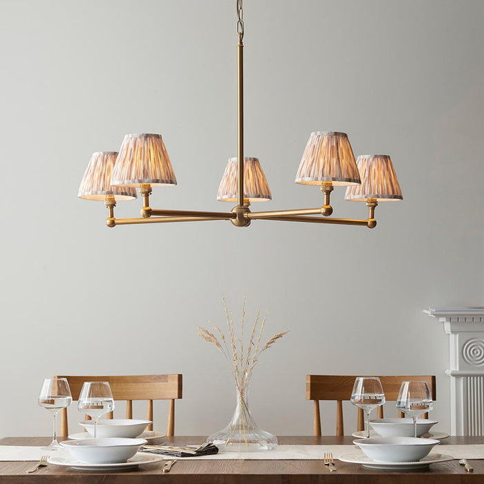 Santiago And Ikat 5 Lights 16cm Neutral Shade Ceiling Pendant Light In Brushed Aged Brass