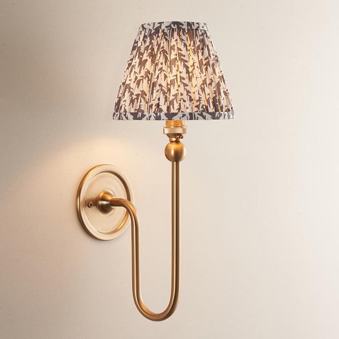 Santiago And Leaf 16cm Pearl Grey Shade Wall Light In Brushed Aged Brass