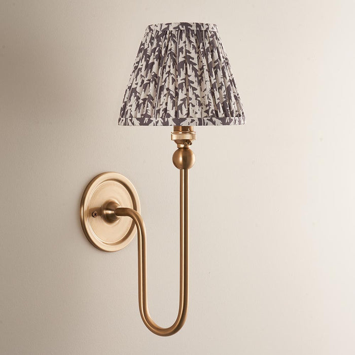 Santiago And Leaf 16cm Pearl Grey Shade Wall Light In Brushed Aged Brass
