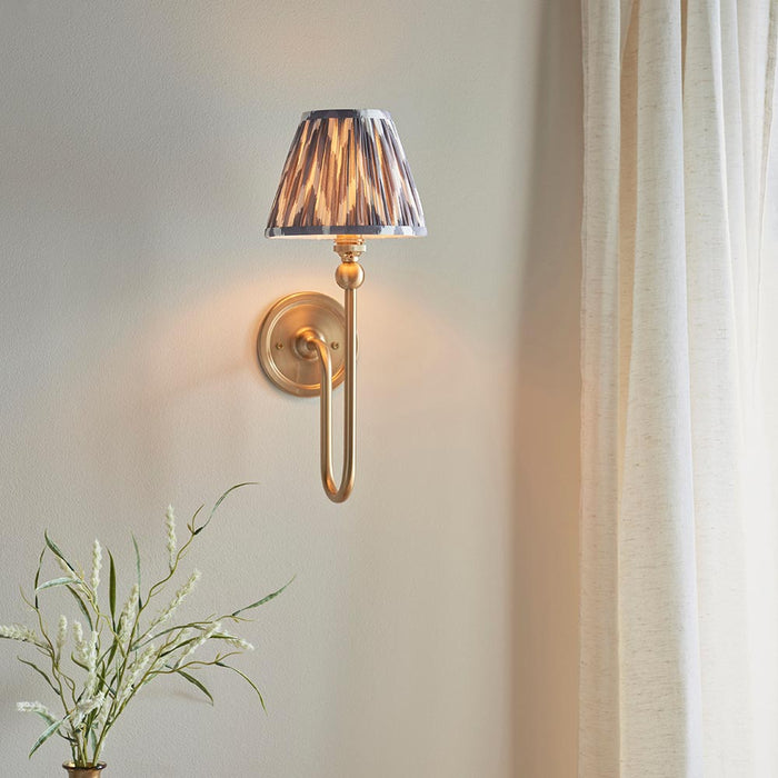 Santiago And Zigzag 16cm Pearl Grey Shade Wall Light In Brushed Aged Brass