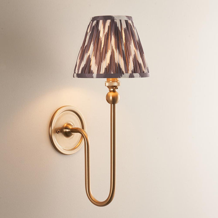 Santiago And Zigzag 16cm Pearl Grey Shade Wall Light In Brushed Aged Brass