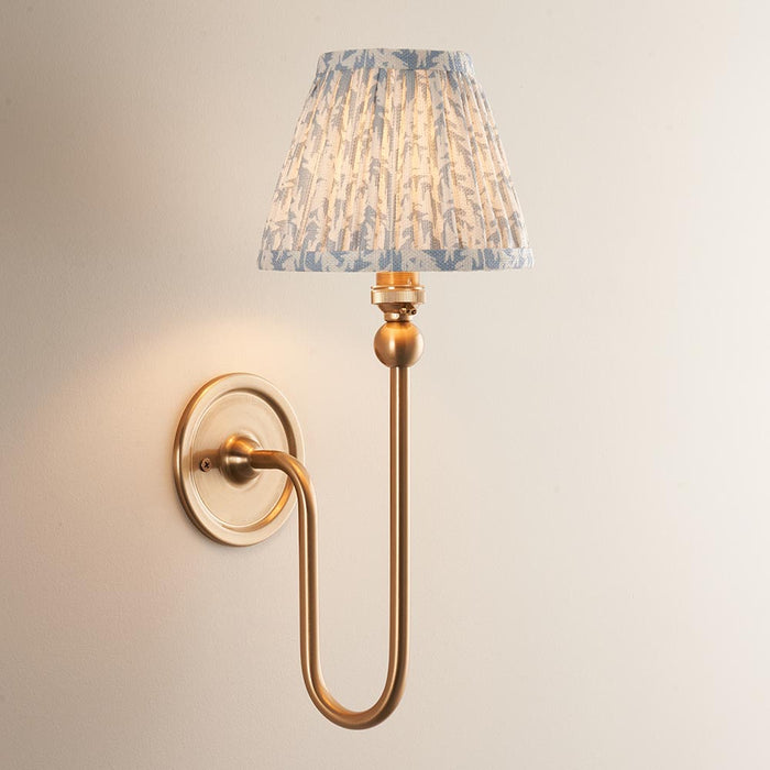 Santiago And Leaf 16cm Shell Bay Blue Shade Wall Light In Brushed Aged Brass