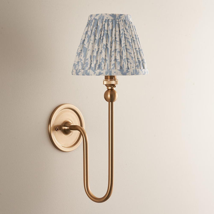 Santiago And Leaf 16cm Shell Bay Blue Shade Wall Light In Brushed Aged Brass