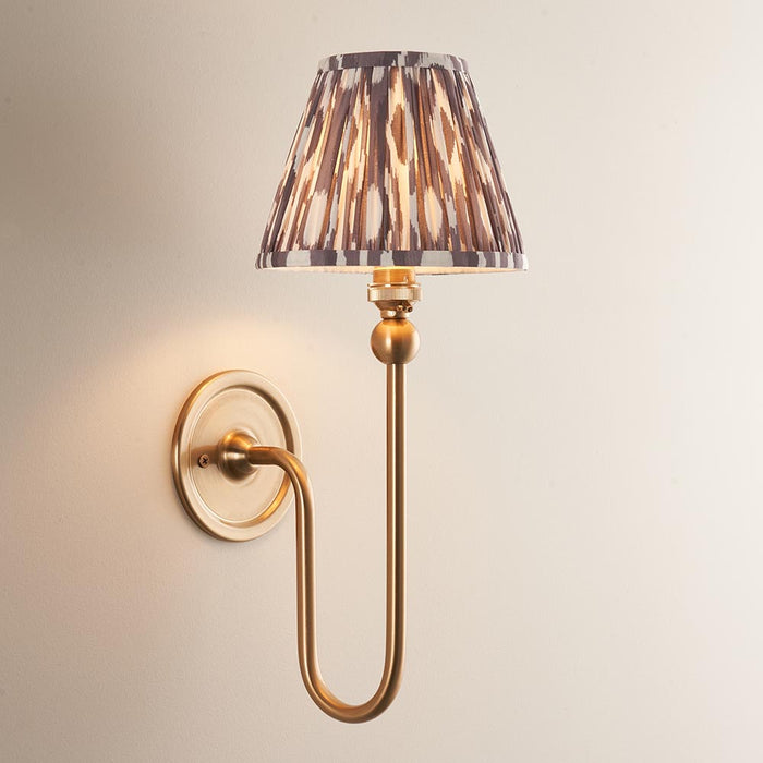 Santiago And Ikat 16cm Pearl Grey Shade Wall Light In Brushed Aged Brass