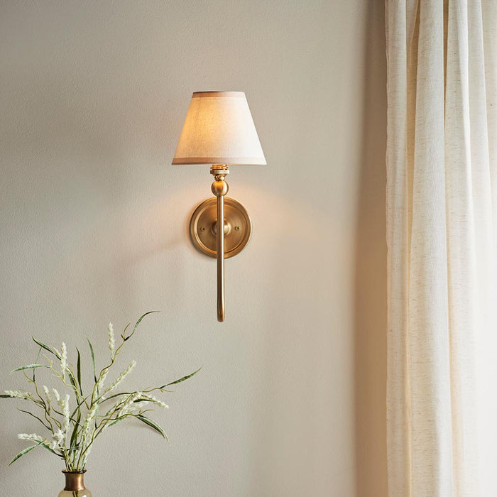 Santiago And Ivy 16cm Vintage White Shade Wall Light In Brushed Aged Brass