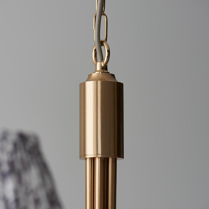 Santiago And Leaf 5 Lights 16cm Pearl Grey Shade Curved Ceiling Pendant Light In Brushed Aged Brass
