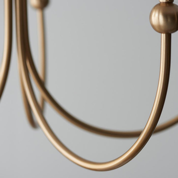 Santiago And Leaf 5 Lights 16cm Pearl Grey Shade Curved Ceiling Pendant Light In Brushed Aged Brass