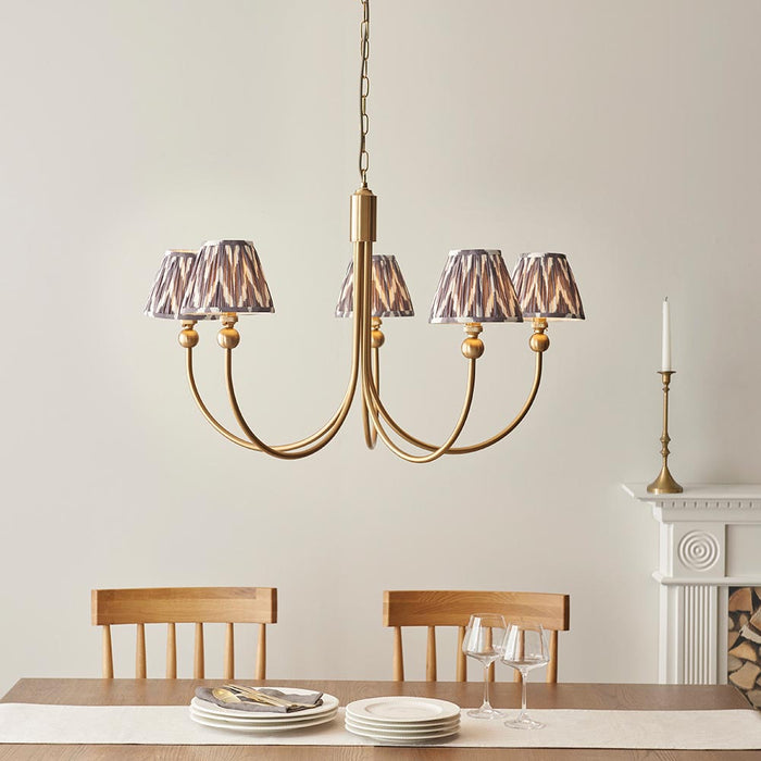 Santiago And Zigzag 5 Lights 16cm Pearl Grey Shade Curved Ceiling Pendant Light In Brushed Aged Brass