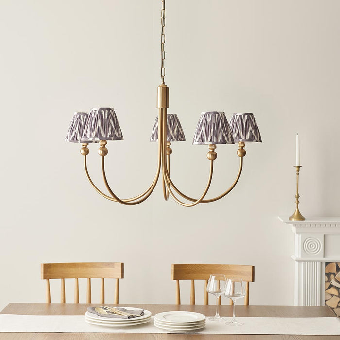 Santiago And Zigzag 5 Lights 16cm Pearl Grey Shade Curved Ceiling Pendant Light In Brushed Aged Brass