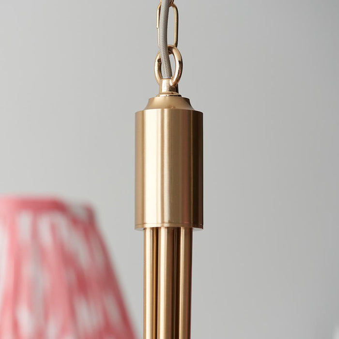 Santiago And Ikat 5 Lights 16cm Coral Pink Shade Curved Ceiling Pendant Light In Brushed Aged Brass