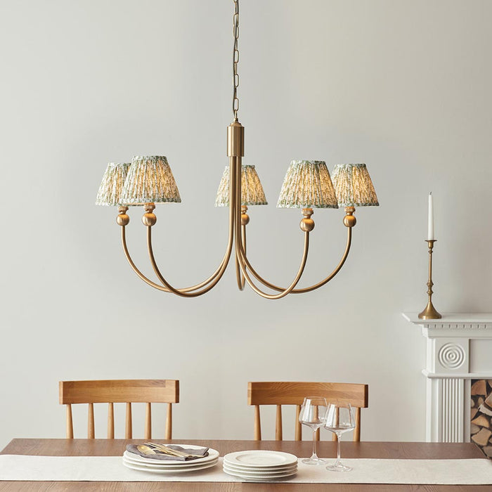 Santiago And Leaf 5 Lights 16cm Herb Garden Green Shade Curved Ceiling Pendant Light In Brushed Aged Brass