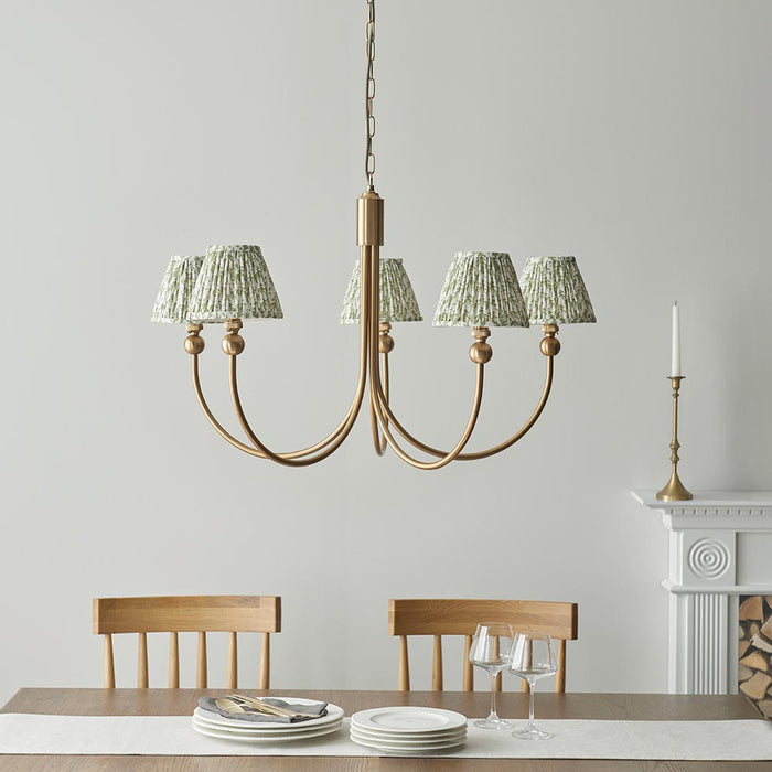 Santiago And Leaf 5 Lights 16cm Herb Garden Green Shade Curved Ceiling Pendant Light In Brushed Aged Brass