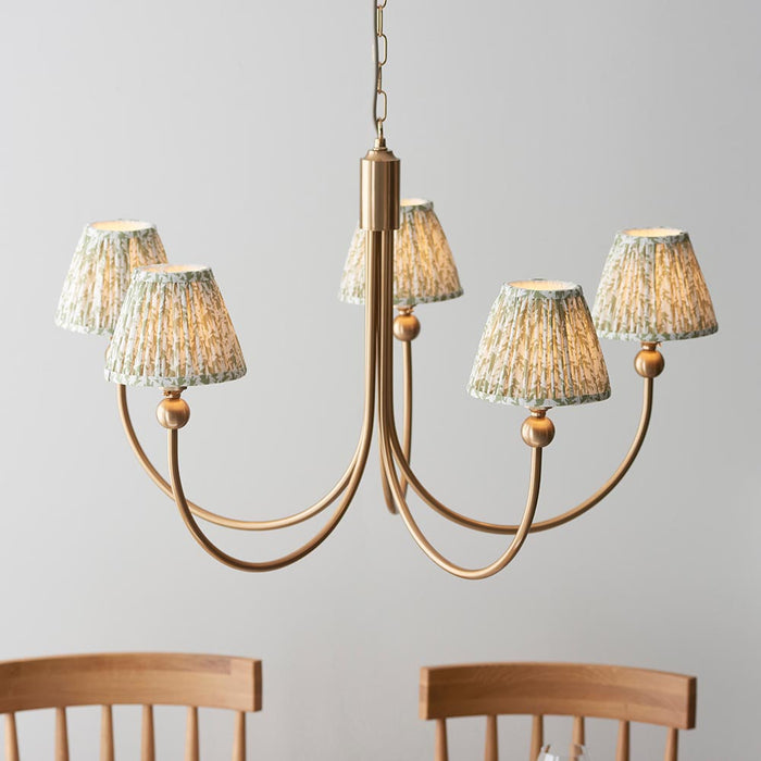 Santiago And Leaf 5 Lights 16cm Herb Garden Green Shade Curved Ceiling Pendant Light In Brushed Aged Brass