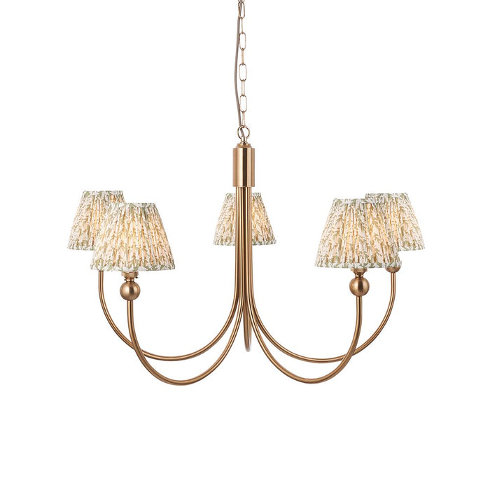Santiago And Leaf 5 Lights 16cm Herb Garden Green Shade Curved Ceiling Pendant Light In Brushed Aged Brass