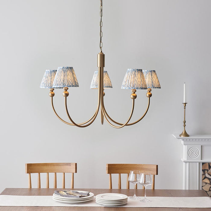 Santiago And Leaf 5 Lights 16cm Shell Bay Blue Shade Curved Ceiling Pendant Light In Brushed Aged Brass