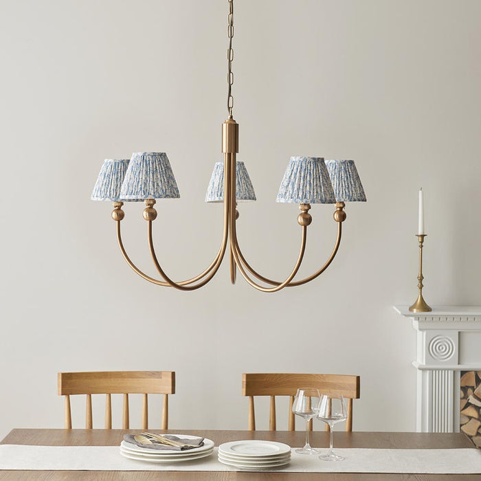 Santiago And Leaf 5 Lights 16cm Shell Bay Blue Shade Curved Ceiling Pendant Light In Brushed Aged Brass