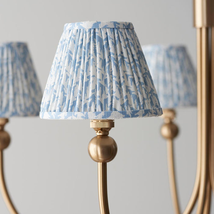 Santiago And Leaf 5 Lights 16cm Shell Bay Blue Shade Curved Ceiling Pendant Light In Brushed Aged Brass