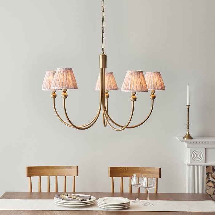 Santiago And Leaf 5 Lights 16cm Peachy Keen Shade Curved Ceiling Pendant Light In Brushed Aged Brass