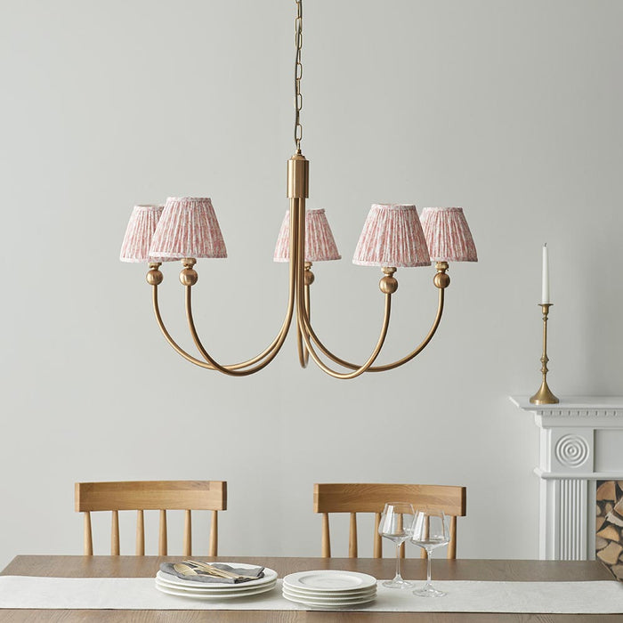 Santiago And Leaf 5 Lights 16cm Peachy Keen Shade Curved Ceiling Pendant Light In Brushed Aged Brass