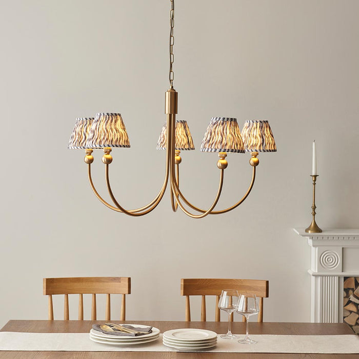 Santiago And Ripple 5 Lights 16cm Pearl Grey Shade Curved Ceiling Pendant Light In Brushed Aged Brass