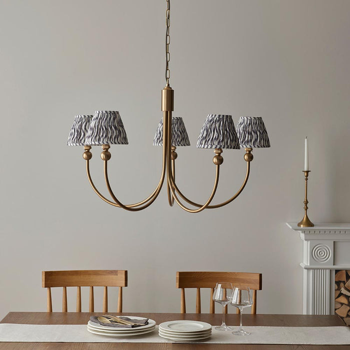 Santiago And Ripple 5 Lights 16cm Pearl Grey Shade Curved Ceiling Pendant Light In Brushed Aged Brass