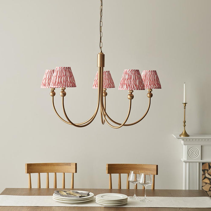 Santiago And Ripple 5 Lights 16cm Coral Pink Shade Curved Ceiling Pendant Light In Brushed Aged Brass