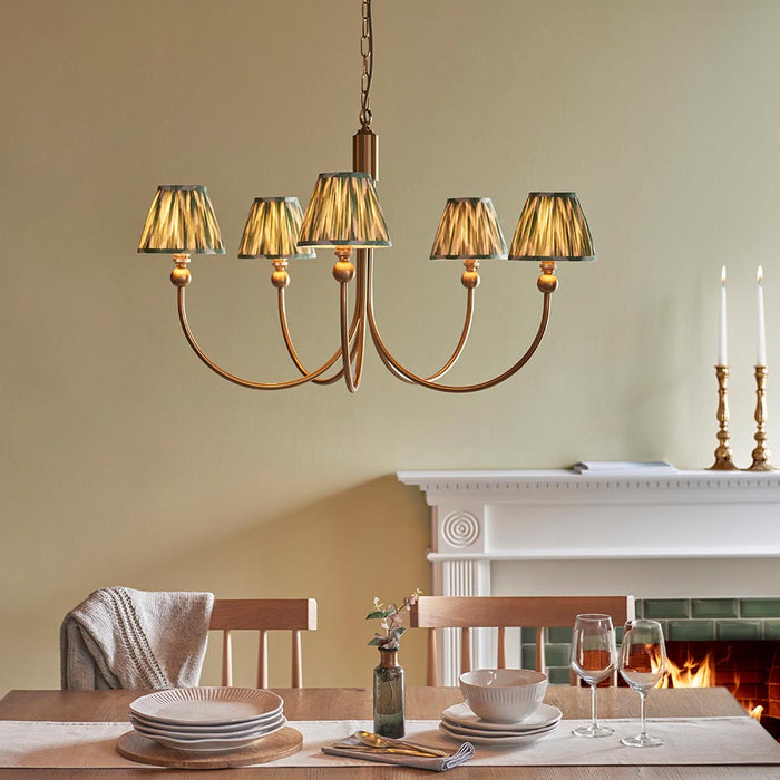 Santiago And Zigzag 5 Lights 16cm Cotswold Green Shade Curved Ceiling Pendant Light In Brushed Aged Brass