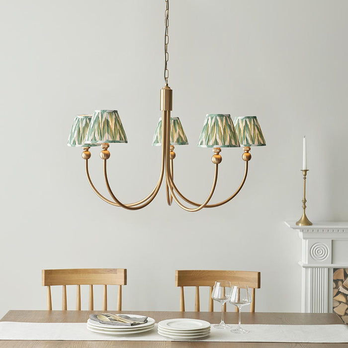 Santiago And Zigzag 5 Lights 16cm Cotswold Green Shade Curved Ceiling Pendant Light In Brushed Aged Brass