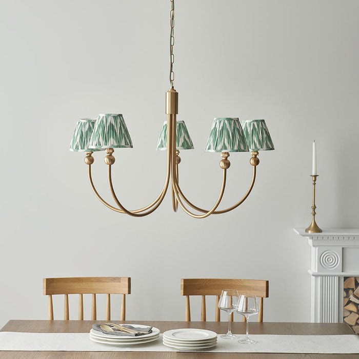 Santiago And Zigzag 5 Lights 16cm Cotswold Green Shade Curved Ceiling Pendant Light In Brushed Aged Brass