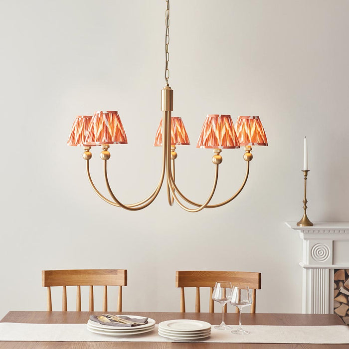 Santiago And Zigzag 5 Lights 16cm Apricot Orange Shade Curved Ceiling Pendant Light In Brushed Aged Brass
