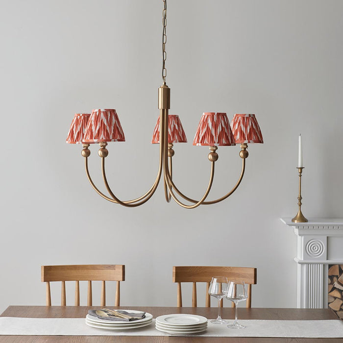 Santiago And Zigzag 5 Lights 16cm Apricot Orange Shade Curved Ceiling Pendant Light In Brushed Aged Brass