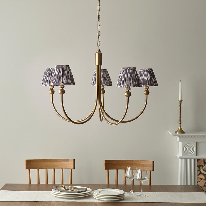 Santiago And Ikat 5 Lights 16cm Pearl Grey Shade Curved Ceiling Pendant Light In Brushed Aged Brass