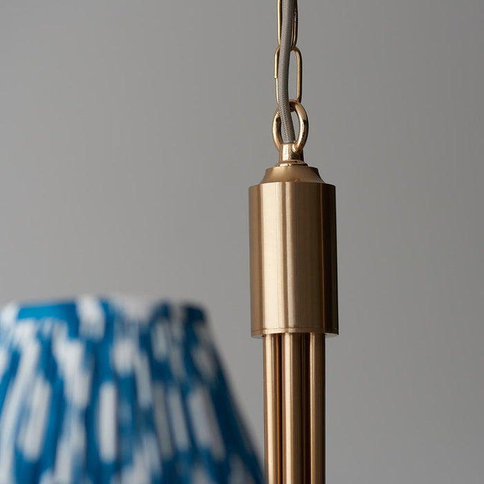 Santiago And Ikat 5 Lights 16cm Marlin Blue Shade Curved Ceiling Pendant Light In Brushed Aged Brass