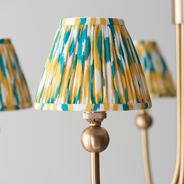 Santiago And Ikat 5 Lights 16cm Yellow And Jade Shade Curved Ceiling Pendant Light In Brushed Aged Brass