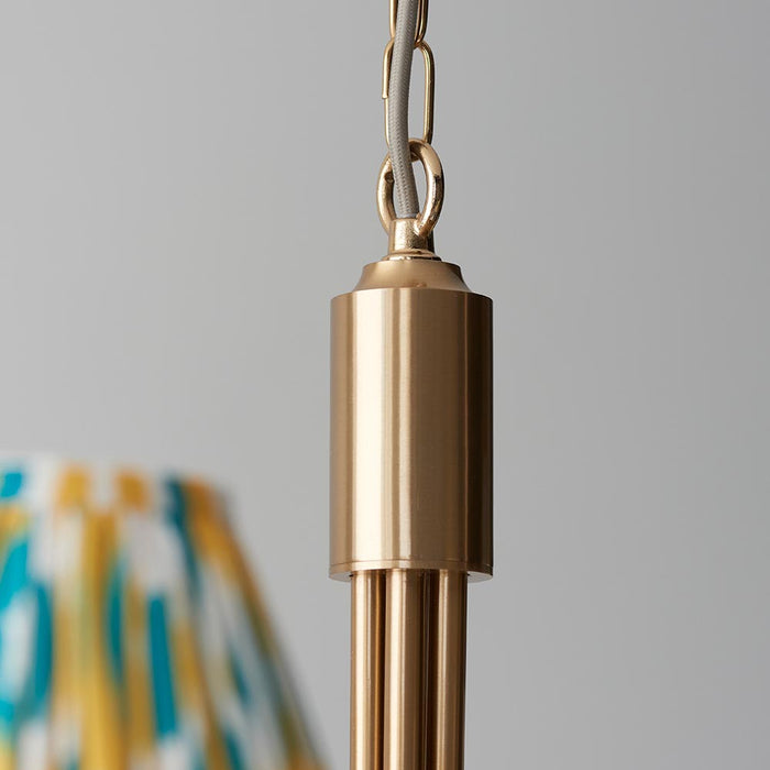 Santiago And Ikat 5 Lights 16cm Yellow And Jade Shade Curved Ceiling Pendant Light In Brushed Aged Brass