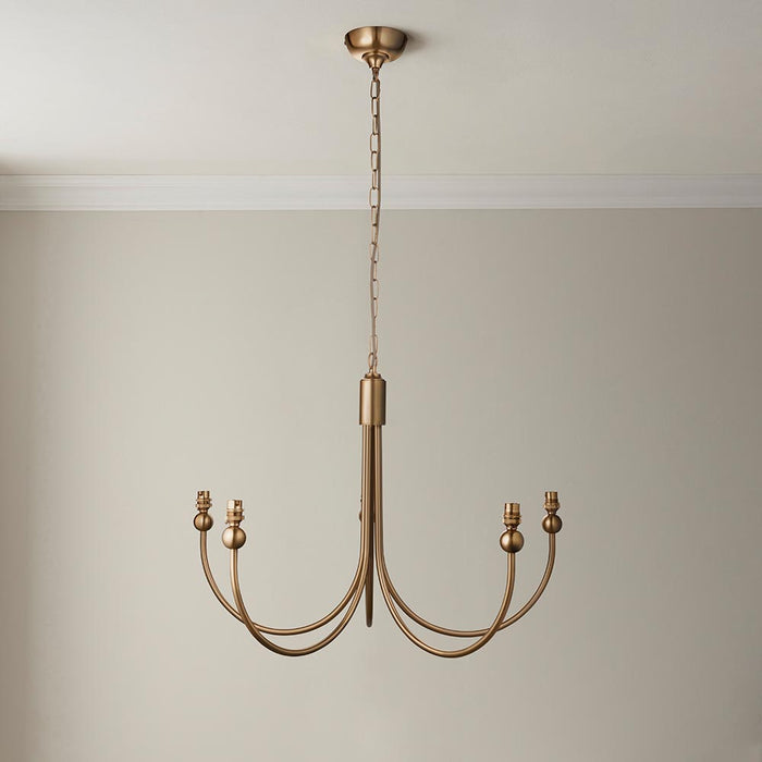 Santiago And Ikat 5 Lights 16cm Yellow And Jade Shade Curved Ceiling Pendant Light In Brushed Aged Brass