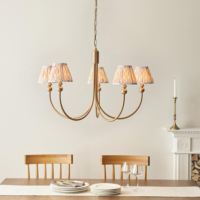 Santiago And Ikat 5 Lights 16cm Neutral Shade Curved Ceiling Pendant Light In Brushed Aged Brass