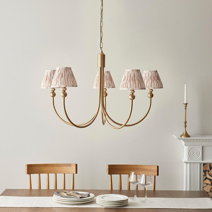 Santiago And Ikat 5 Lights 16cm Neutral Shade Curved Ceiling Pendant Light In Brushed Aged Brass